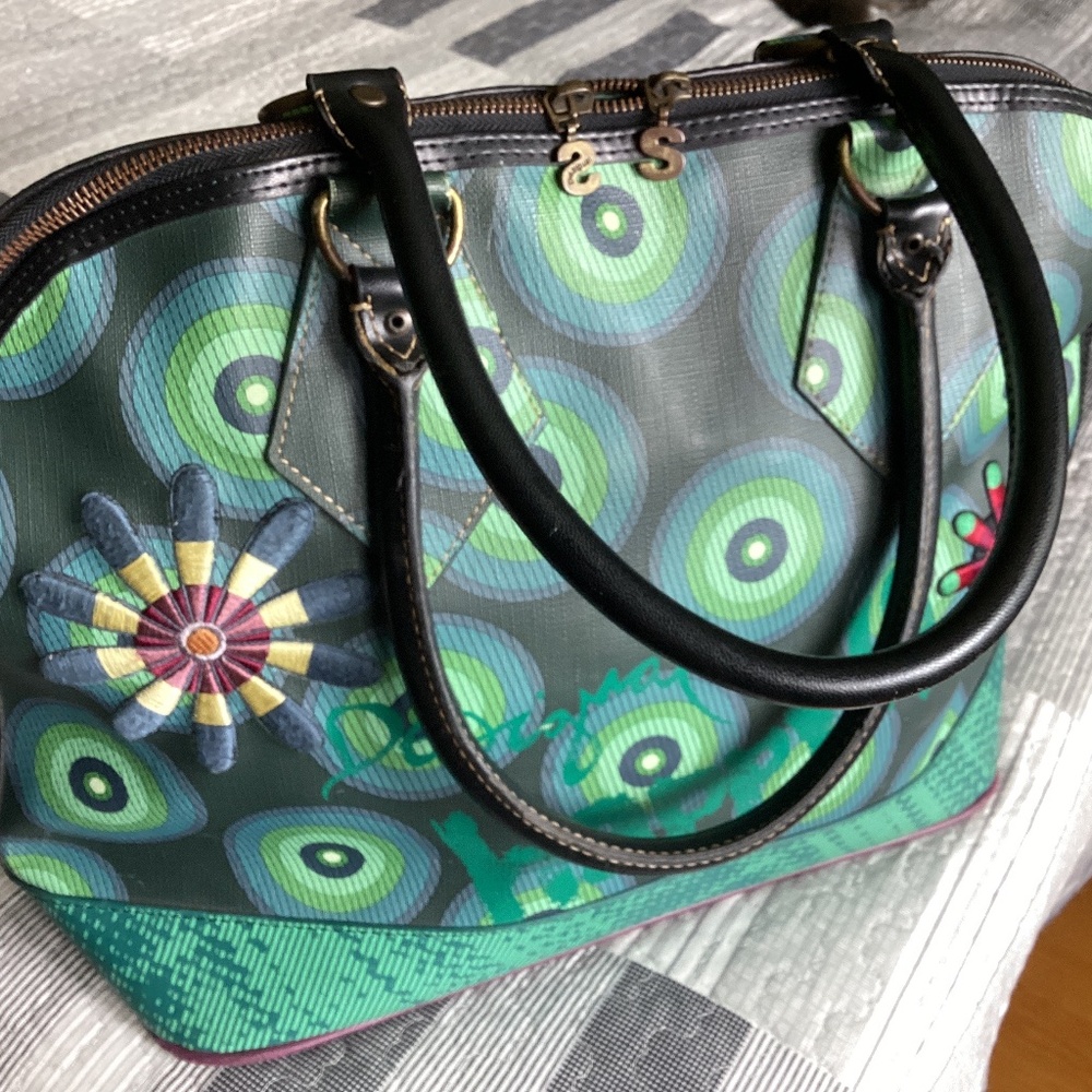 DESIGUAL COLORFUL VEGAN LEATHER LARGE ZIPPERED TOTE BAG/LAPTOP & WORK/BABY BAG